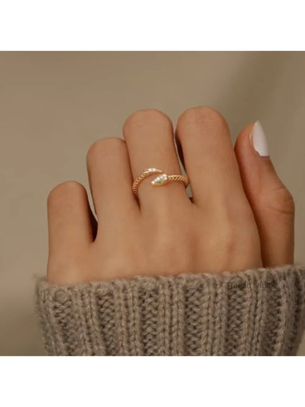 925 Sterling Silver 14k Gold Plated Adjustable CZ Snake Ring Stacking Band